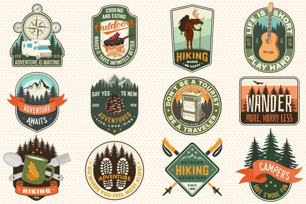 Poster, yama ve kamptan alıntılar için ekstrem macera eserleri. Vektör. Gömlek, logo, baskı, pul ya da tişört konsepti. Yaz kampı.