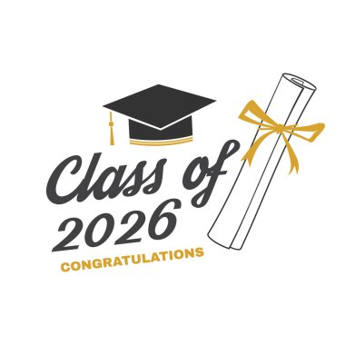 2026 Vektör Sınıfı rozeti. Gömlek, baskı, mühür, üst üste veya damga, selamlama, davetiye kartı kavramı. Tipografi tasarımı, hisse senedi vektörü. Mezuniyet şapkası ve diplomasıyla mezuniyet tasarımı..