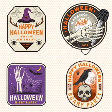 Cadılar Bayramı kutlama yaması koleksiyonu. Cadılar Bayramı parti şablonları, rozetler, mühürler, yamalar. Gömlek, logo, baskı, pul. Typography tasarımı - stok vektörü.