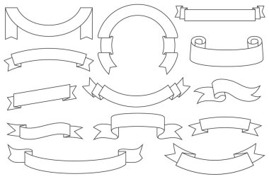 Retro bayrak ve kurdele pankartı seti. Vektör. Antika koleksiyon afişi, kurdele, bayrak tasarım ögeleri.