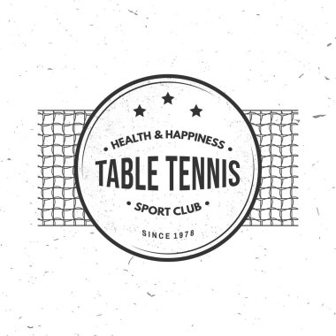 Masa tenisi rozeti, amblem. Vektör. Masa tenisi logosu şablonları ve rozetler için. Sağlık ve dostluğu destekleyecek bir yer.