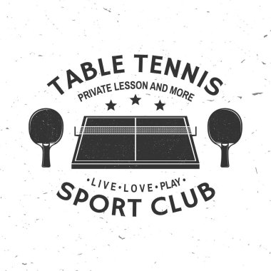 Masa tenisi akademisi rozeti, amblem. Vektör. Masa tenisi logosu şablonları ve rozetler için. Sağlık ve dostluğu destekleyecek bir yer.