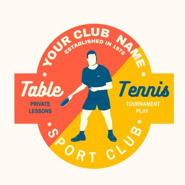 Masa tenisi akademisi rozeti, masa başı silueti. Vektör. Masa tenisi logoti şablonları ve rozetler için.