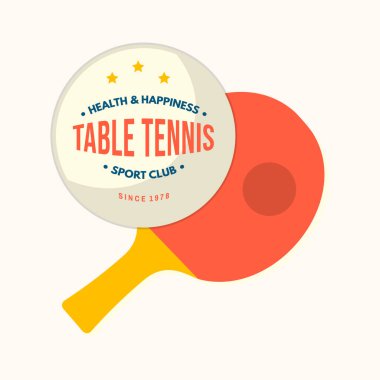Masa tenisi rozeti, masa tenisi raketiyle amblem. Vektör. Masa tenisi logosu şablonları ve rozetler için. Sağlık ve dostluğu destekleyecek bir yer.