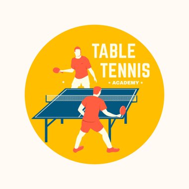 Masa tenisi akademisi rozeti, masa başı silueti. Vektör. Masa tenisi logosu şablonları ve rozetler için. Sağlık ve dostluğu destekleyecek bir yer.