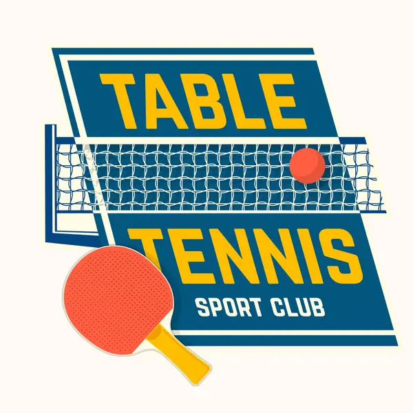 Masa tenisi rozeti, masa tenisi raketiyle amblem. Vektör. Masa tenisi, masa tenisi, masa tenisi logosu şablonları ve çıkartmalar için. Ağ ve masa tenisi topu.