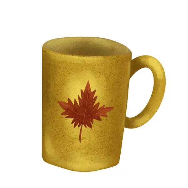 Kırmızı yapraklı sarı bardak.