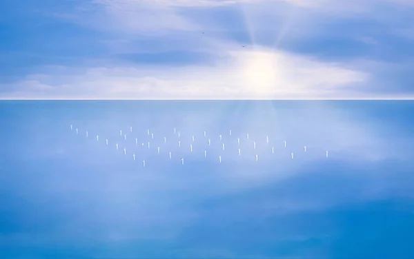 Luftaufnahme Eines Windkraftfeldes Auf Dem Meer Küstennähe — Stockfoto
