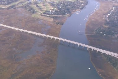 charleston, united states - 05 november 2022: aerial view of the bridge on the james island express way around Charleston