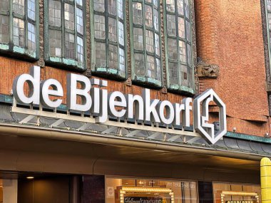 The Hague, netherlands - january 23 2022: store front and sign of a store of de bijenkorf dutch department stores