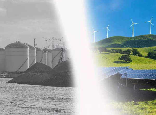 从化石燃料向绿色能源的能源过渡 — 图库照片