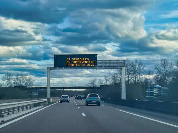 Bourg Bresse Francja Grudnia 2022 Znak Informacyjny Nad Autostradą Lub — Zdjęcie stockowe