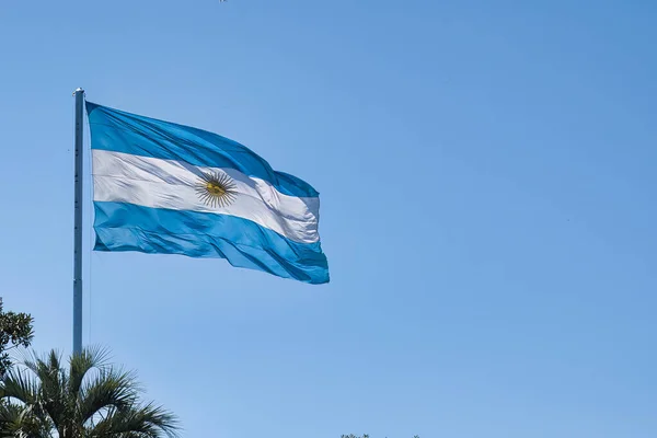 National Blue White Flag Argentina Yellow Insignia Pole Air — Stock Photo, Image