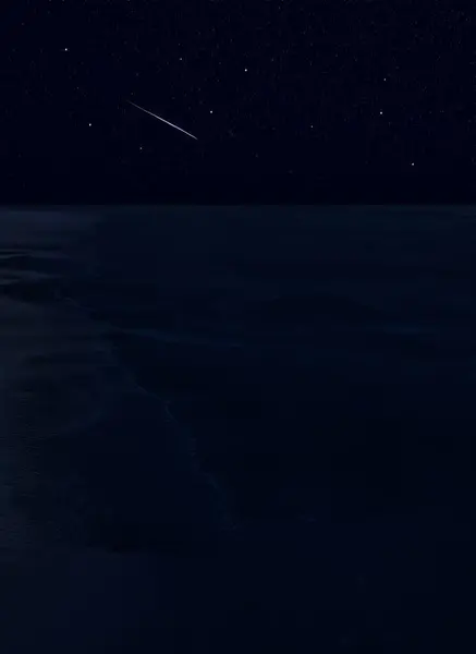 Mysterious Coastline Night Waves Ocean Coast Falling Stars Moon Sky — Foto de Stock