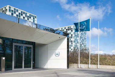 Lahey, Hollanda - 27 Mart 2023: Lahey 'deki Uluslararası Ceza Mahkemesi ICC CPI binalarının genel görünümü
