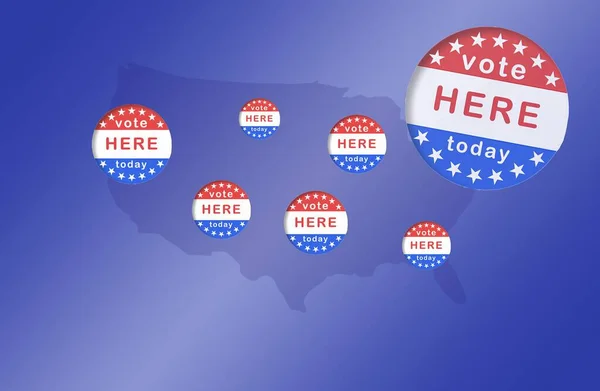 a red white blue banner with stars indicates that vote here today on map usa