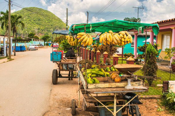 Viales, Cuba - July 10 2018 : For foreigners there is enough food as here for sale at this cart. For cubans it is another story.