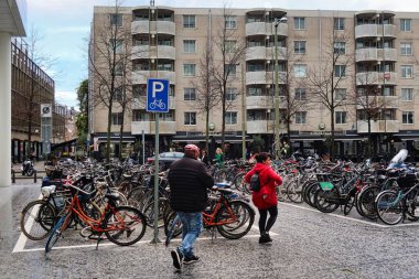 Den Haag, Netherlands - November 03 2021 : a specially dedicated bicycle parking spot on the sidewalk in a city