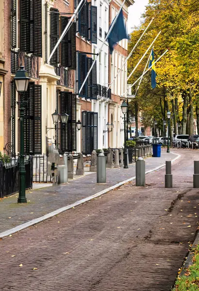 Stock image The Hague, Netherlands - October 22 2020 : the lange voorhout is a stately lane in downtown The Hague with huge trees, dutch expensive historic buildings or houses as embassies and other companies