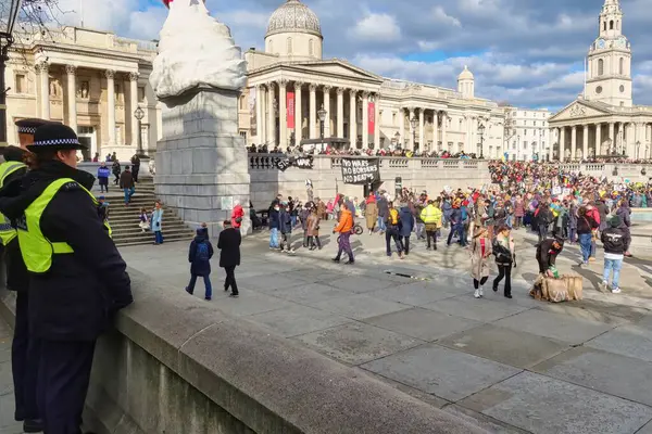 stock image London, United Kingdom - March 6 2022: An Anti Russia war Pro Ukraine demonstration is going on on Trafalgar Square in the center of the british capital with crowds of people