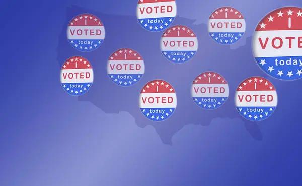 stock image a red white blue banner with stars indicates that i voted today on map usa