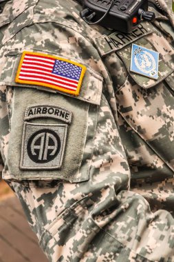 Seoul, South Korea - June 17, 2010 : A US american soldier stands gard in the DMZ. The armistice village of panmunjon is controlled by the united nations and among us army personell as swedish army clipart