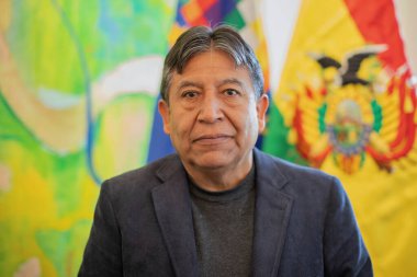 the hague, netherlands - 20 September 2022: the vice president of Bolivia, mr David Choquehuanca standing for an official picture in front of the flags of bolivia