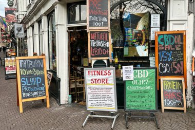 The Hague, netherlands - january 23 2023: store front and sign of a store selling all sorts of products on the base of CBD clipart