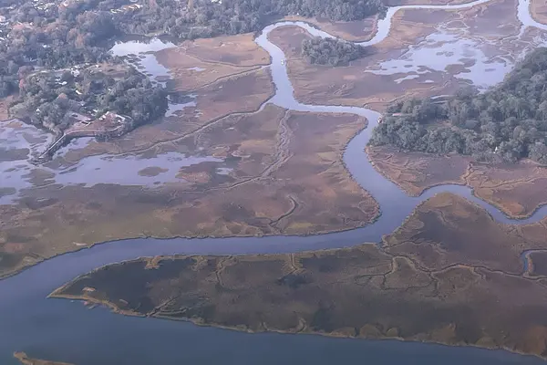Ashleyville yerleşim bölgesinin bataklık ve nehir manzarası.