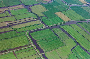 Yesil ekinlerin geniş alanlari dolambaçlı su yollariyla kesişiyor. Öğlen vakti kırsalda sersemletici bir yama olusturuyor..