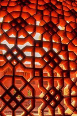 Agra, Hindistan - 17 Eylül 2011: Agra 'da işçiliği ve kültürel tarihi vurgulayan güzel mimari ayrıntılar sergileniyor.