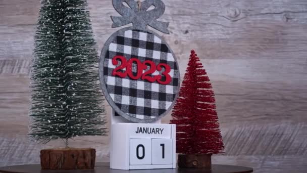 Новый Год Января Белому Деревянному Календарю Новогодней Атмосфере Новый 2023 — стоковое видео