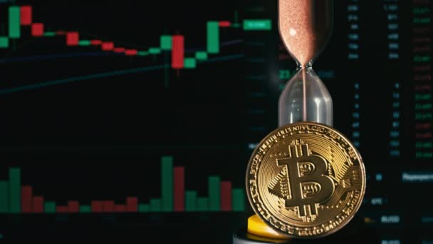 Hourglass Background Crypto Exchange Bitcoin Close Time Flies Money Eth — Vídeo de Stock