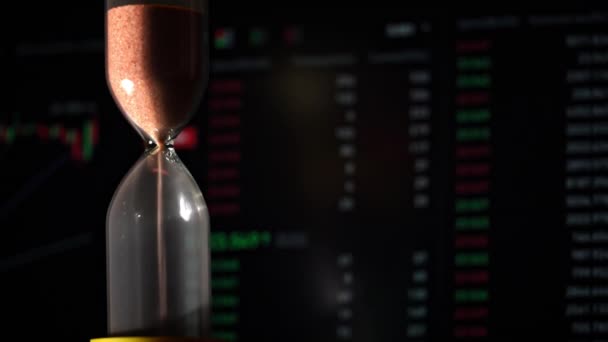 Hourglass Falling Background Crypto Exchange Close Time Money Every Minute — Vídeo de stock