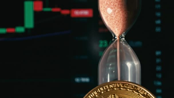 Hourglass Background Crypto Exchange Bitcoin Close Time Flies Money Eth — 图库视频影像