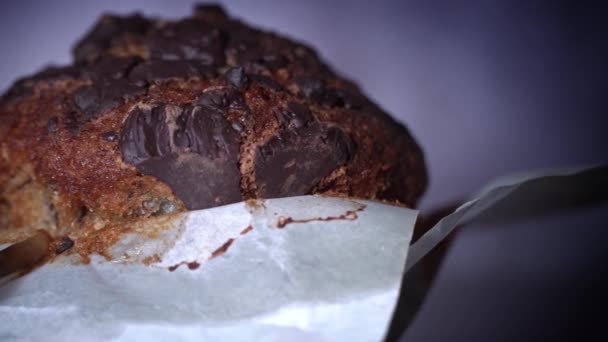 Appetizing Chocolate Muffin Rotates Place Inscription Side Delicious Dessert Spinning — Stock videók