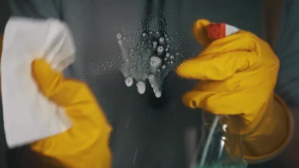 Womens Hands Gloves Wash Window Spray Liquid Slow Housewife Does — Video