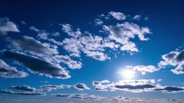 White Fluffy Clouds Slowly Float Blue Daytime Sky Timelapse Beautiful — Vídeo de Stock