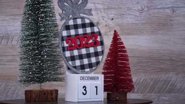 New Years Day December White Wooden Calendar New Years Atmosphere — Stok Video