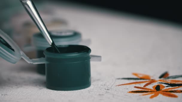 Womans Hand Draws Picture Numbers Hand Manicure Paints Empty Cells — Stok video