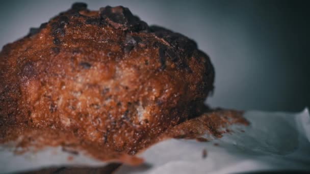 Appetizing Chocolate Muffin Rotates Place Inscription Side Delicious Dessert Spinning — ストック動画