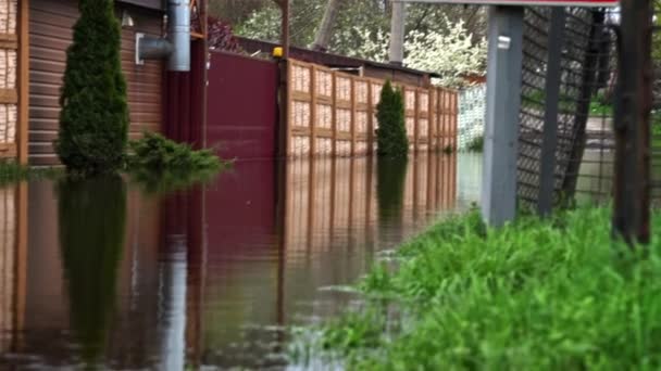 Zaplavené Obytné Domy Rozlité Řeky Povodeň Důsledku Povodní Jarní Povodeň — Stock video