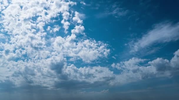Λευκά Χνουδωτά Σύννεφα Επιπλέουν Αργά Μέσα Στο Μπλε Χρονικό Διάστημα — Αρχείο Βίντεο