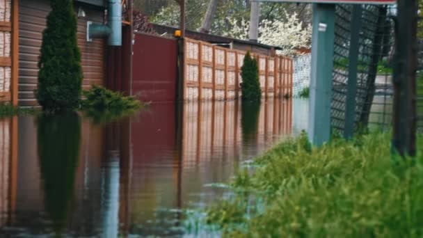 Sel Basmış Konutlar Nehir Sızıntısı Sel Yüzünden Sel Küçük Bir — Stok video