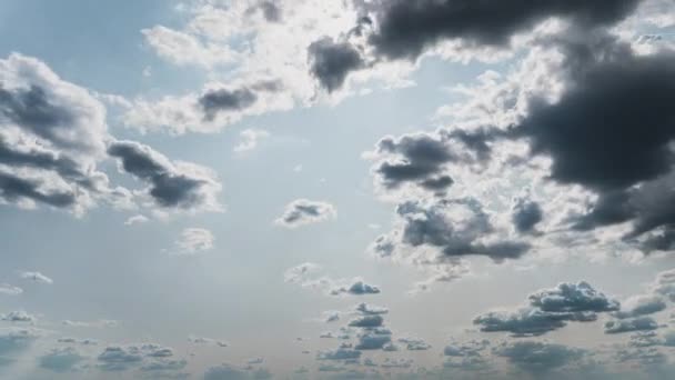 White Fluffy Clouds Slowly Float Blue Daytime Sky Timelapse Beautiful — Stock video