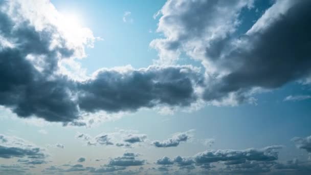 White Fluffy Clouds Slowly Float Blue Daytime Sky Timelapse Beautiful — Vídeos de Stock