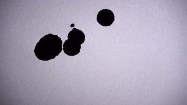 Siyah lekeler beyaz arkaplanı damlalarla dolduruyor. Mürekkep beyaz bir yüzeye damlıyor. Siyah beyaza.