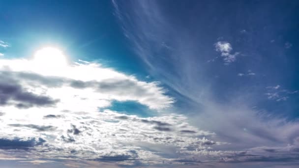 White Fluffy Clouds Slowly Float Blue Daytime Sky Timelapse Beautiful — Wideo stockowe
