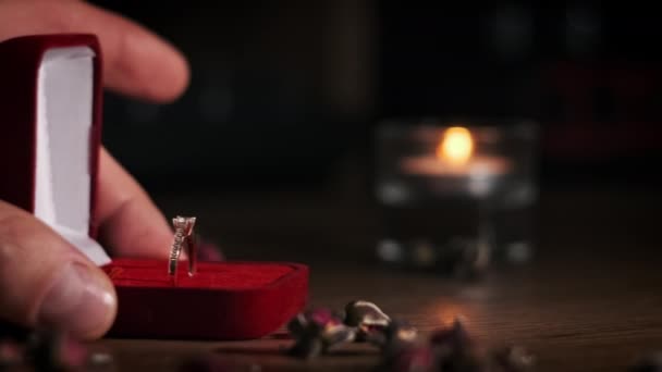 Adam Gelinine Nişan Yüzüğü Veriyor Evlilik Teklifi Evlilik Bir Çiftin — Stok video