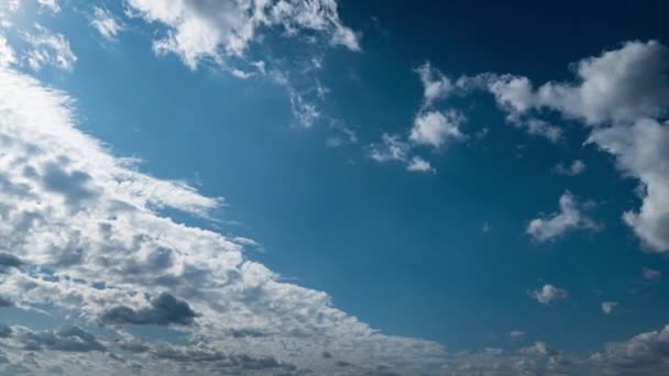 Białe Puszyste Chmury Powoli Unoszą Się Nad Błękitnym Dziennym Niebem — Wideo stockowe